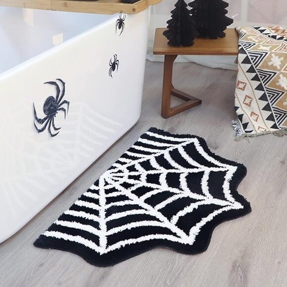NEW Spider Web Bath Mat - Halloween Rug Bathroom Decor Gothic Home , 32" x 20" - Picture 7 of 9